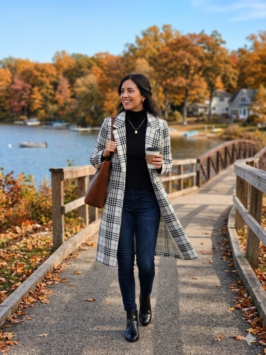 MELLODAY Jackets & Blazers - MELLODAY Black White Plaid Open Front Longline Jacket Coat